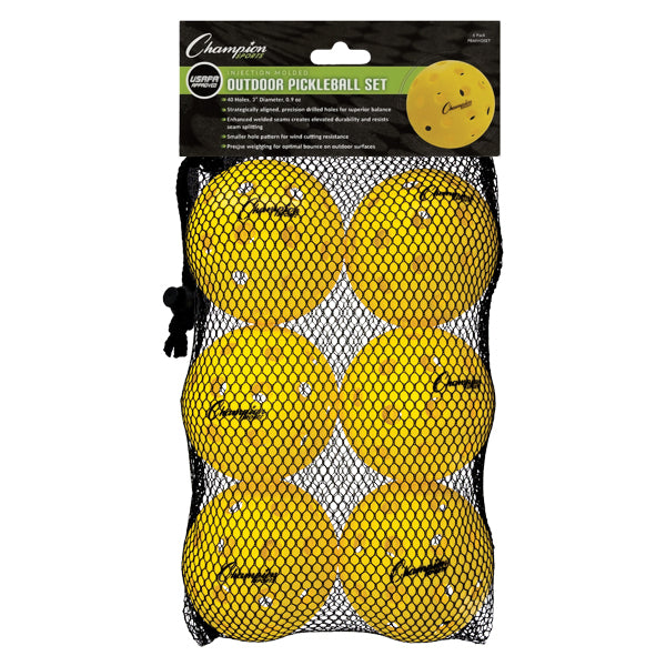 Champion Sports Injection Molded Outdoor Pickleballs - Set of 6
